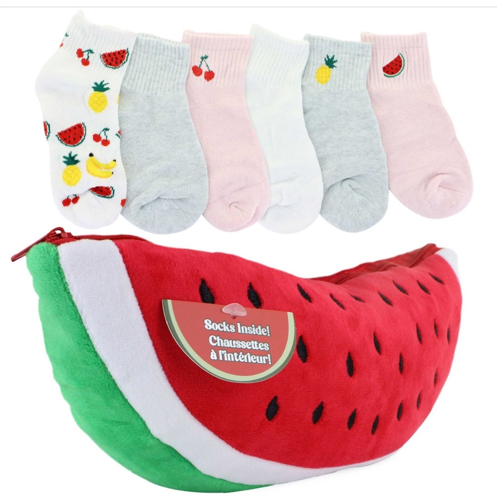 NWT Moon Cake Watermelon Plush Pouch & 6 Pairs of Women’s Socks (size 4-10)